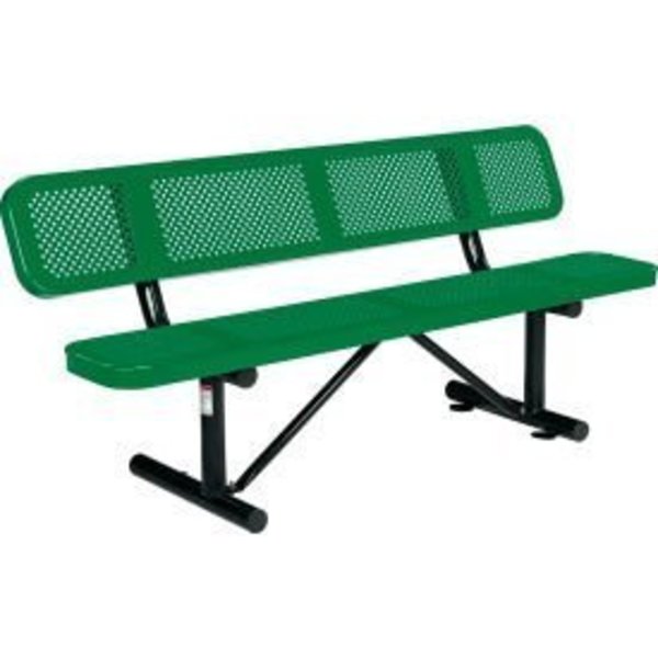 Global Equipment 6 ft. Outdoor Steel Picnic Bench with Backrest - Perforated Metal - Green 694557GN